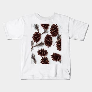 Pine cones festive background with fir branch, seamless pattern. Kids T-Shirt